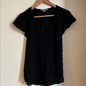 H&M Black V-Neck Flutter Sleeve Blouse